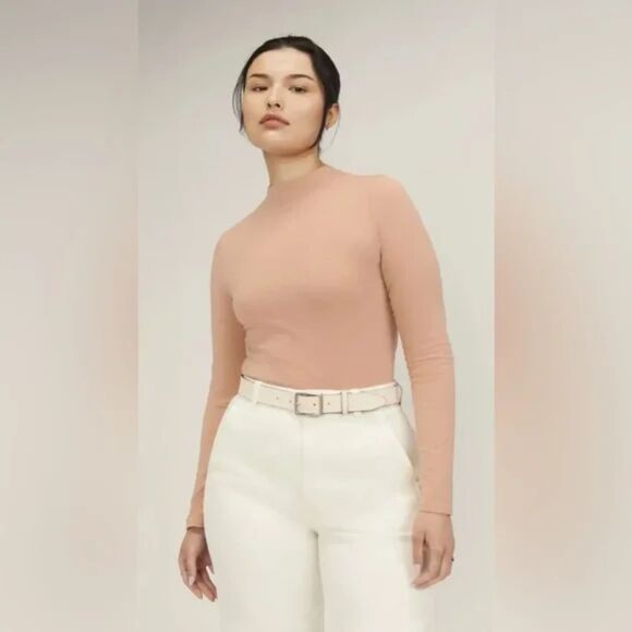 Everlane Women’s The Supima Form Funnel Neck Tee Blush Pink Long Sleeve Size L - Picture 1 of 7